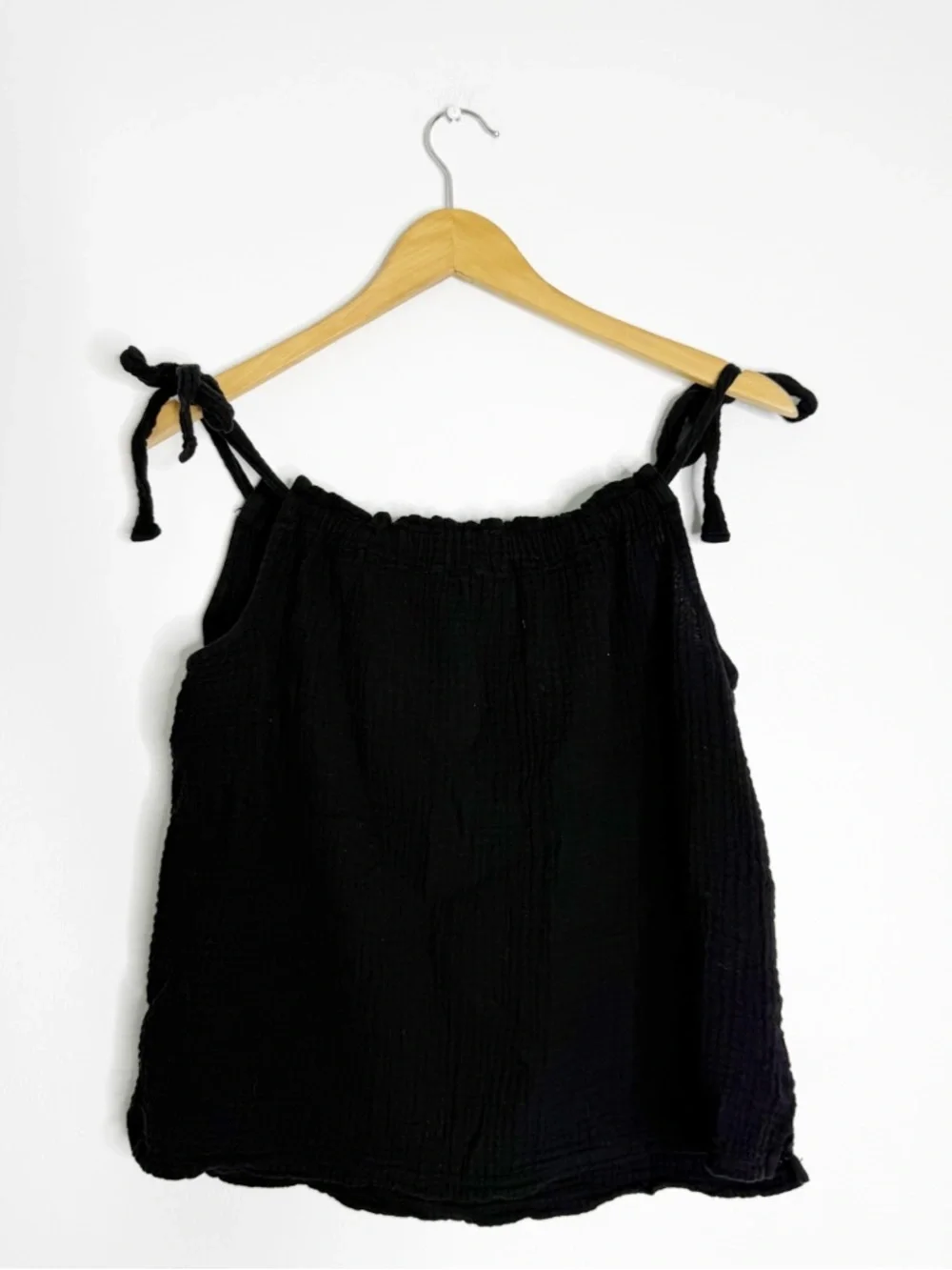 Nation LTD Skyla Tie Strap Tank Top Medium Black Cotton Gauze